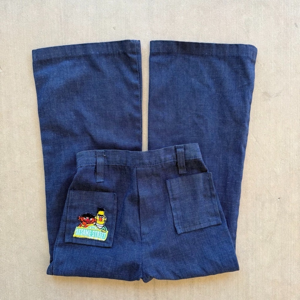 Vintage Sesame Street Kids Size 5 Denim Pants Elastic Waist Bert Ernie JCPenney